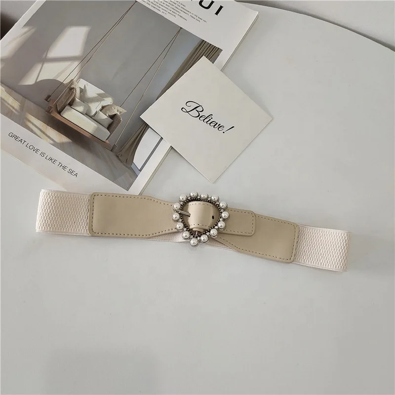 Heart Shape Pearls Buckle Belts for Women Fashion Elastic Ladies Corset Waistband for Dress