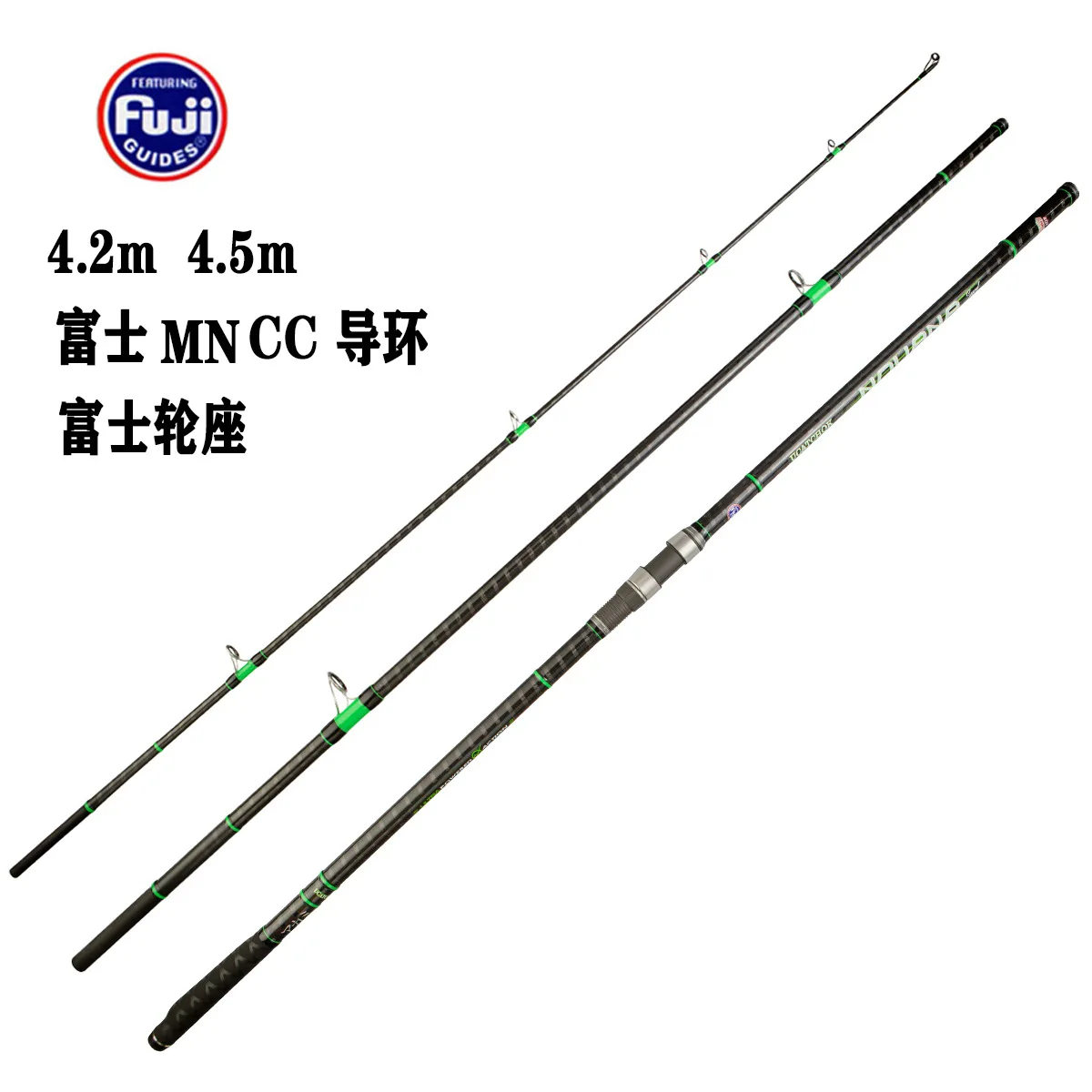 4.2M 4.5m 3 Sections Fuji Guides Carbon Fiber Pole Long Casting Fishing Rods Surfcasting Fishing Rod
