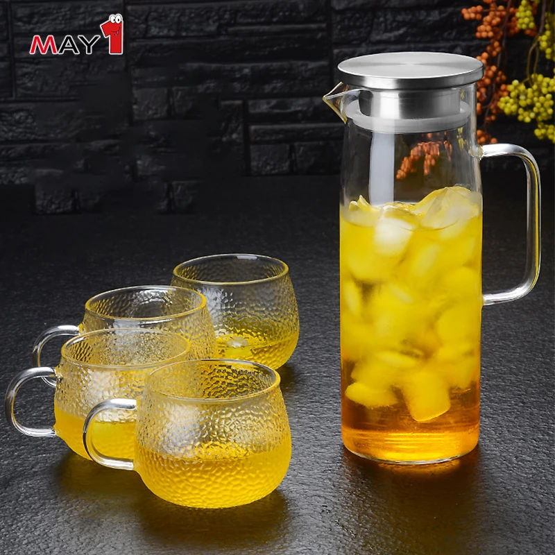 Classical With Steel Lid High Quality Hot Or Frozen Water Glass Jug glass water pitcher