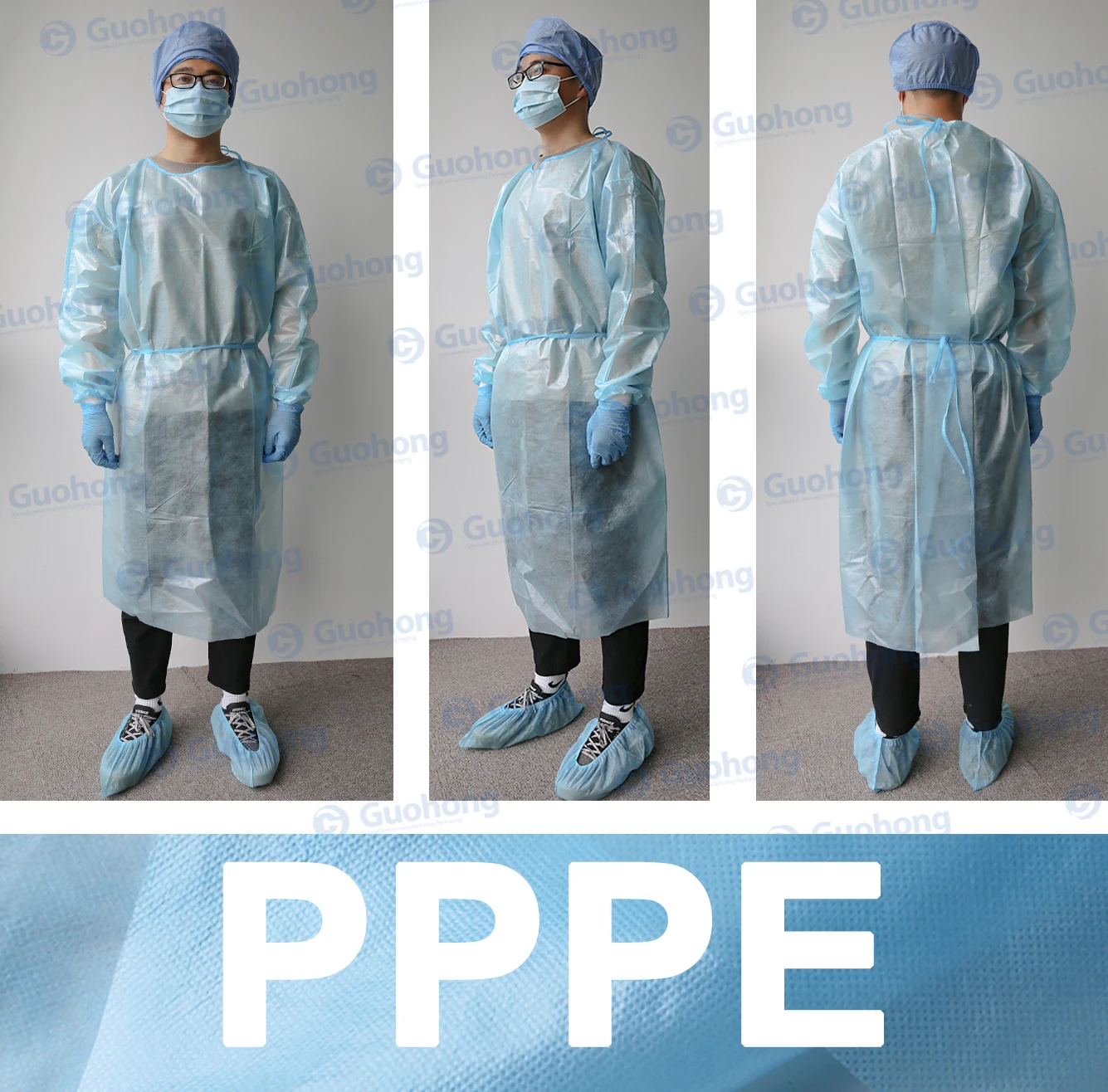 Custom High Quality pp pe isolation gown Breathable Isolation Gown Disposable Blue disposable overall
