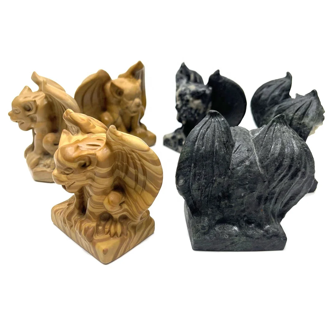Wholesale natural hand carved art sculpture garden statue gargoyle crystal crafts for meditation decor