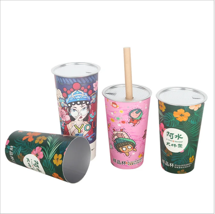 Factory wholesale new aluminum foil juice pearl milk tea hot drink coffee disposable paper cup easy tear cans paper cups