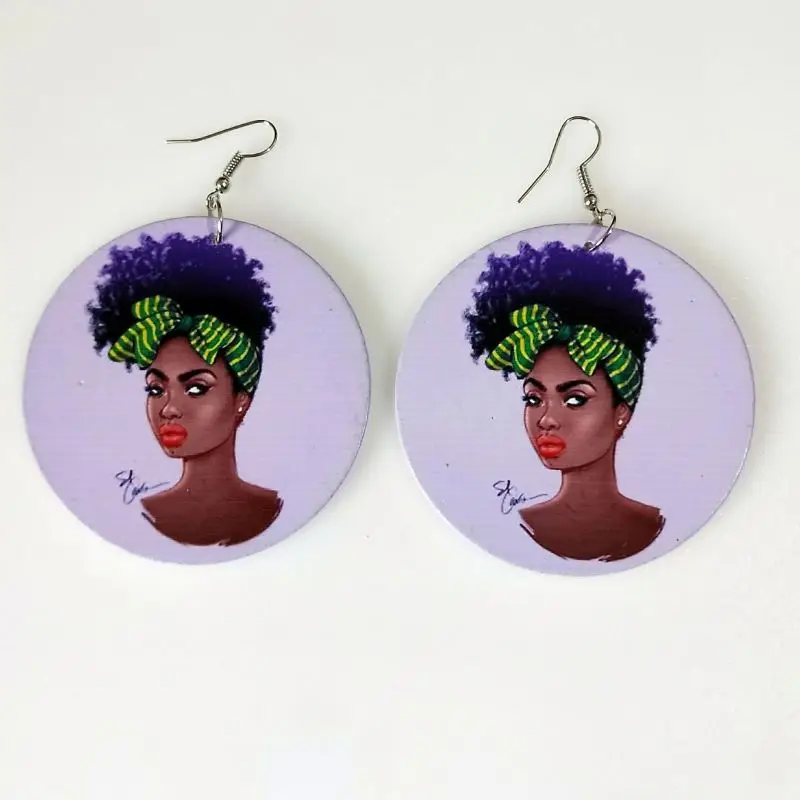 
The 2020 Women Lovely Pink Afro Girl Bubble Gum Wooden Drop Earrings African Black Natural Hair Wood Earring 