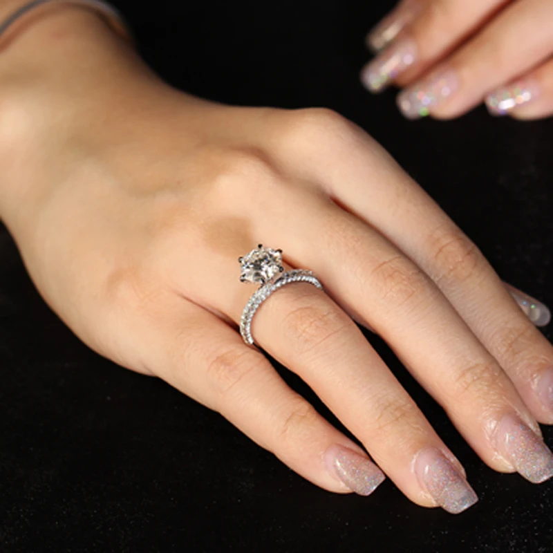 High fashion customized Platinum / 18k Solid Gold 1.2/2/3/4/5 Carat Cut Moissanite  Wedding Bridal Ring Jewelry