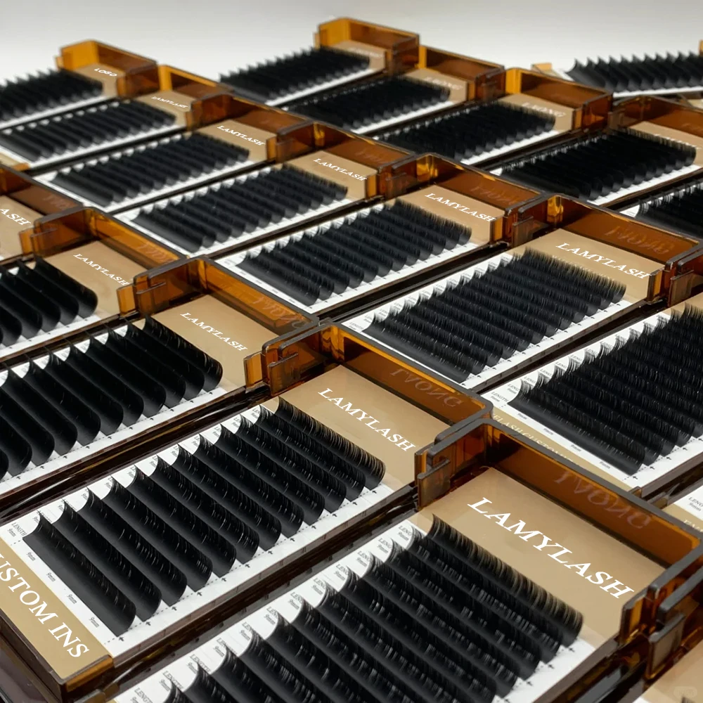 Индивидуальные товары для наращивания ресниц, оптовая продажа, лотки для ресниц, объем, индивидуальная этикетка, Перманентный матовый черный кашемировый ресниц