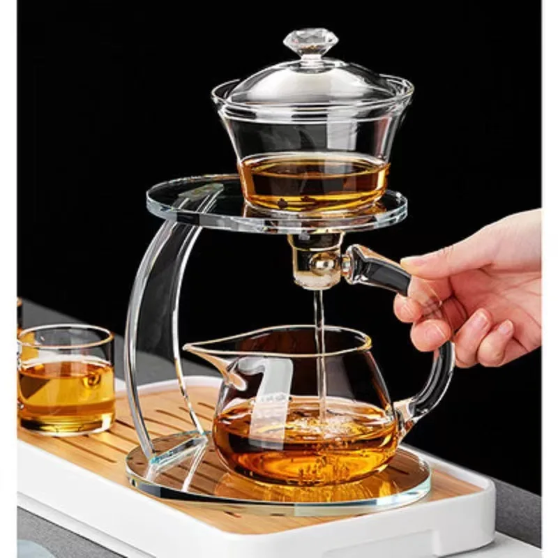 Glass Tea Pot Set Magnetic Water Diversion Rotating Cover Bowl Semi_Automatic Tea Maker Lazy Kungfu Drip TeaPot