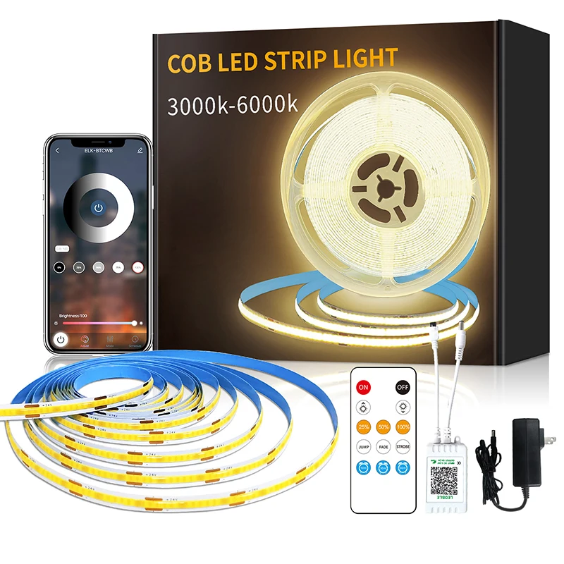 DC 24V 10M Cold White COB LED Strip Light Kit for Cabinet Flexible Adhesive-plaster Installed Light Decoration Home