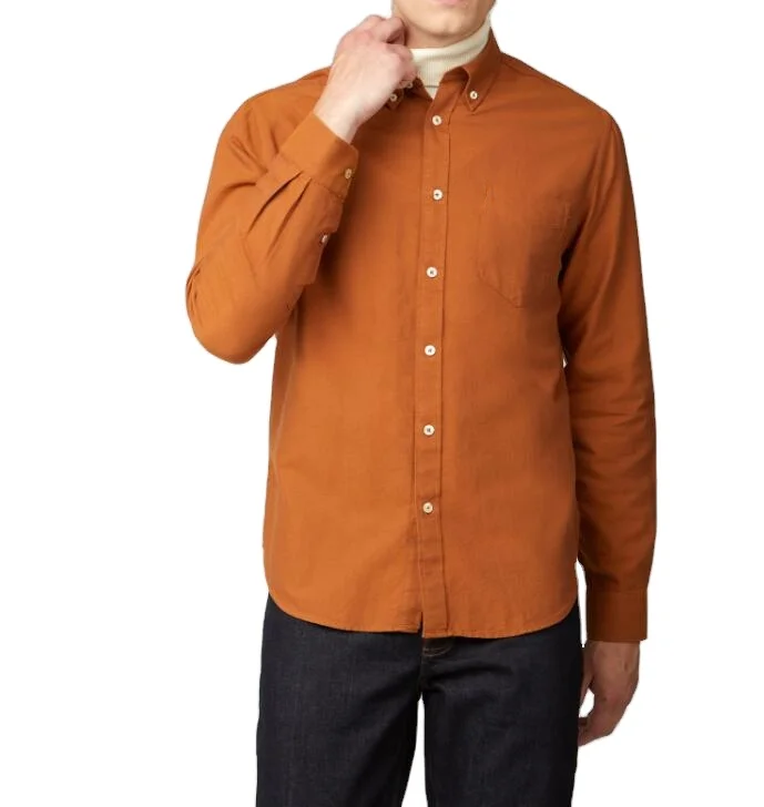 Oxford weave two finger button down collar cotton shirt mens