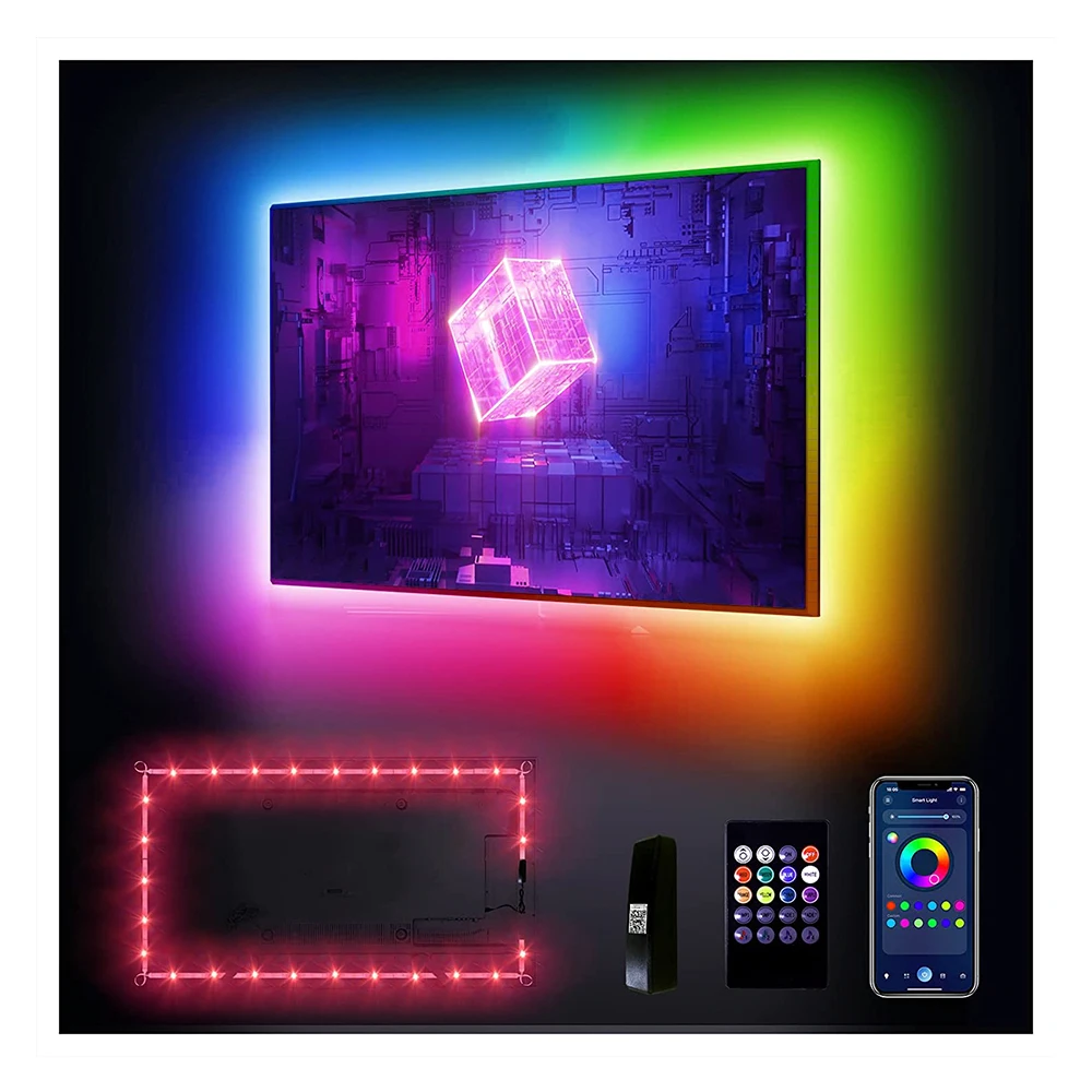 15ft USB Powered 20 Keys Remote Music Sync Computer Monitor 5 volt Smart LED Back Strip Lights for 65-75 inch TV