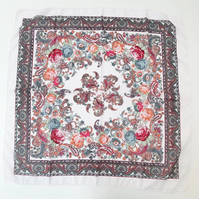 Women Square Scarf 70*70cm Russian Retro Floral Print Head Scarves Bandana Foulard Femme Muslim Headwrap babushka Scarf