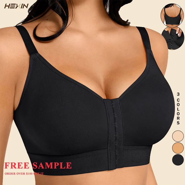 Hexin Wholesale Body Shaper Shapewear Bra Wireless Women Front Closure Full Coverage Post Surgery Compression Push Up Bra Women