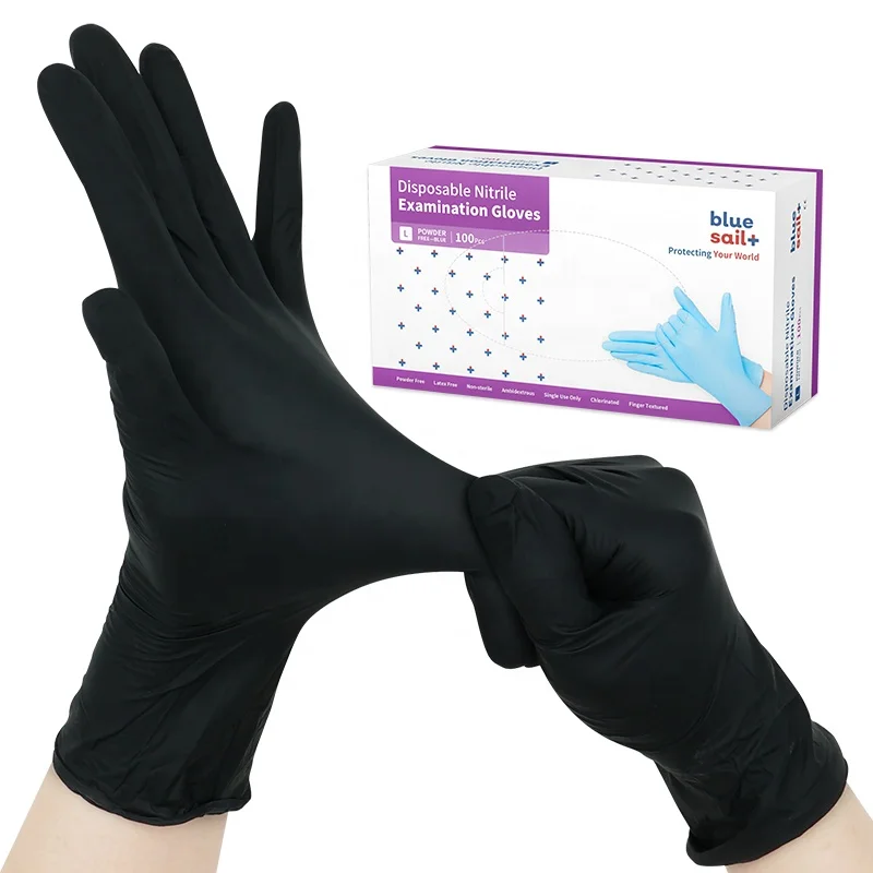 Latex Free Nitrile Gloves 100 Pcs Box Medical Exam Aged Care Protective Disposable Black Nitrile Gloves Powder Free for Hospital