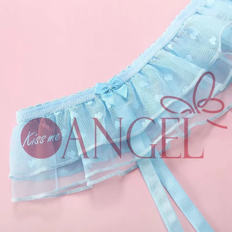 new arrival sexy bra panty set KISS ME ANGEL OEM light blue lace see through heart love pattern sexy underwear women