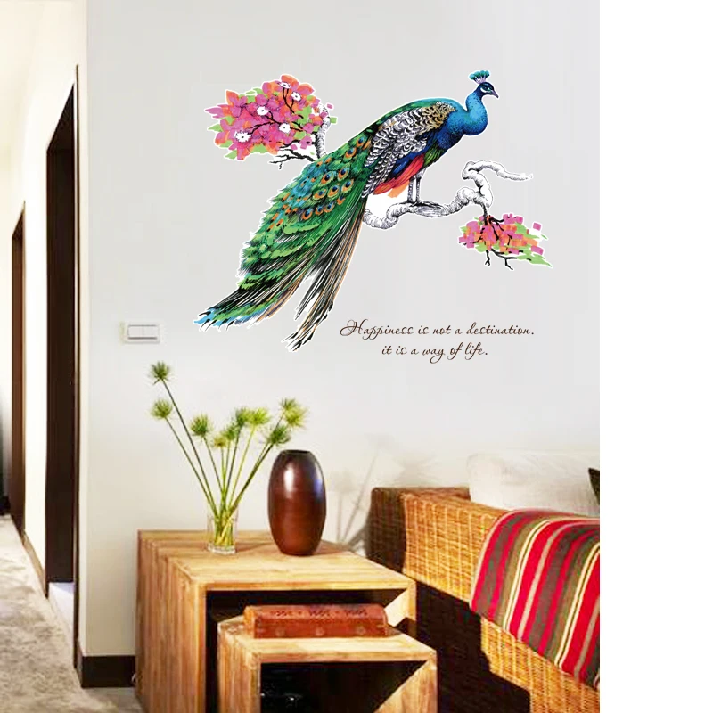 YIYAO DIY Chinese Style Peacock Environment Layout TV Background Wall Decoration Stickers