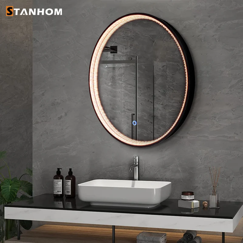 STANHOM Framed LED Round Lighted Makeup Mirror Espelho Com LED Espejo Con Luz LED