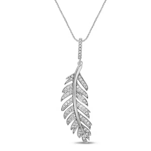 
Wholesale 2020 fashion silver plated stainless steel jewelry rhinestone feather necklace for women 