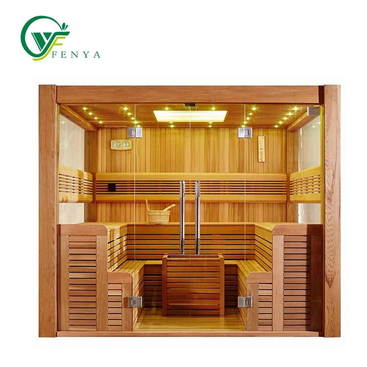 2-4 Person full glass door Red Cedar wood Finland dry Steam sauna room for sale
