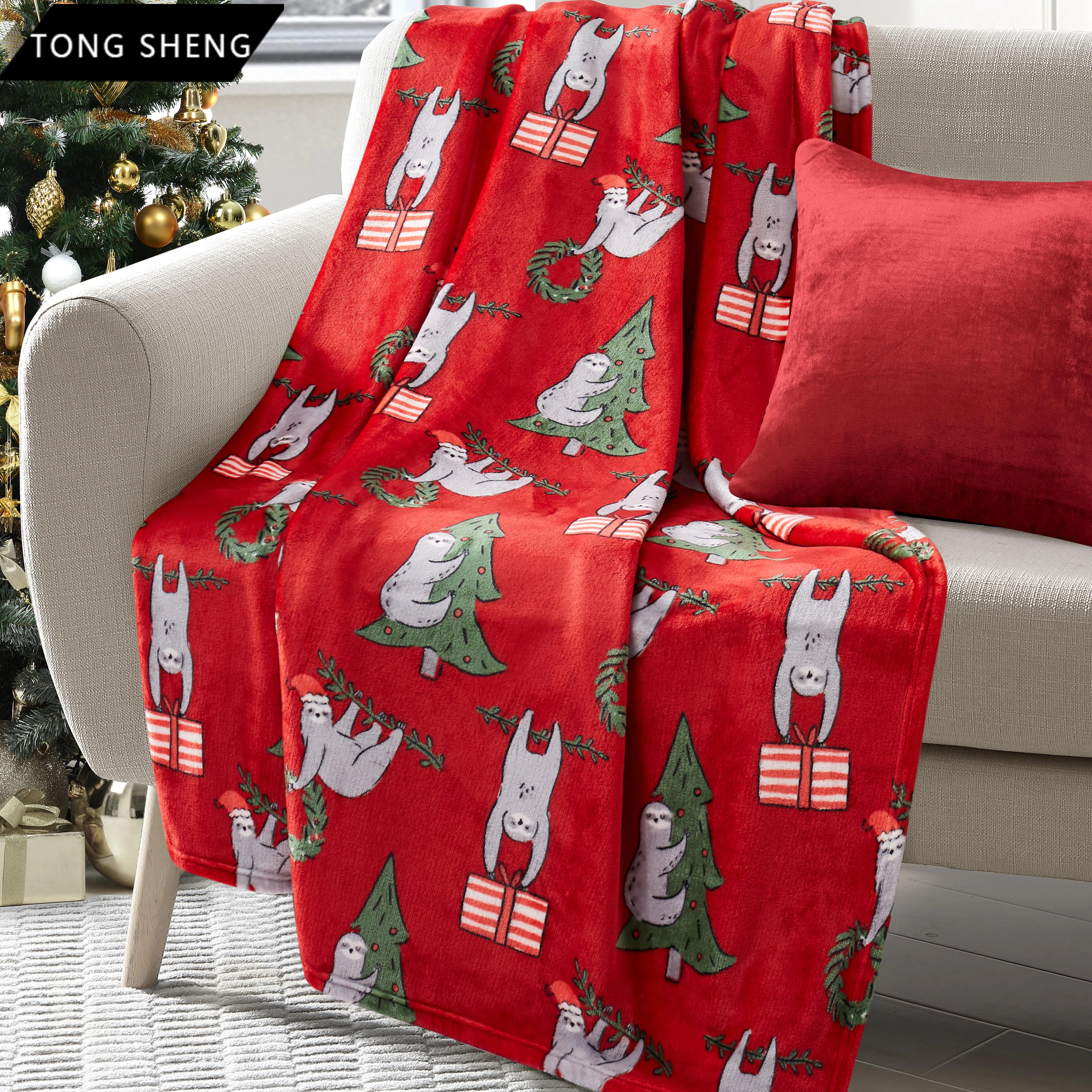 
 Теплое зимнее мягкое Тканое флисовое рождественское одеяло на заказ  