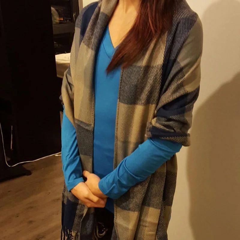 Manufacturer Custom Fashion Long Big Grid Winter Warm Lattice Large Women Shawls