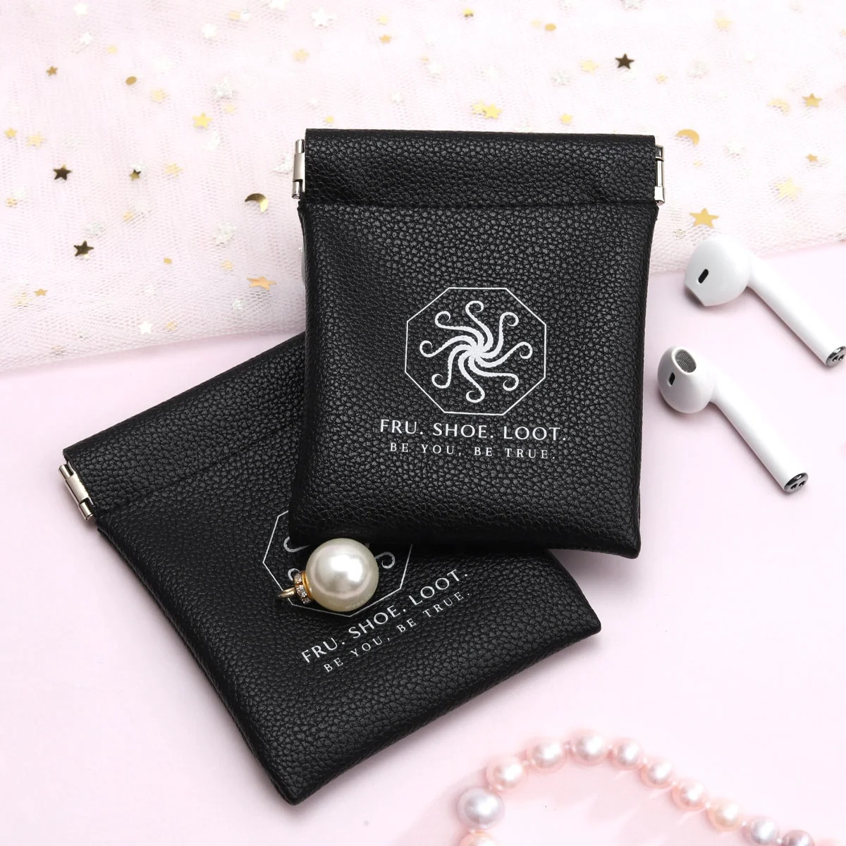 Custom Logo Portable Pu Leather Jewelry Bag With Closed Iron Sheet Earphone Coin Gifts Hook Cosmetic Packaging Leather Pouch
