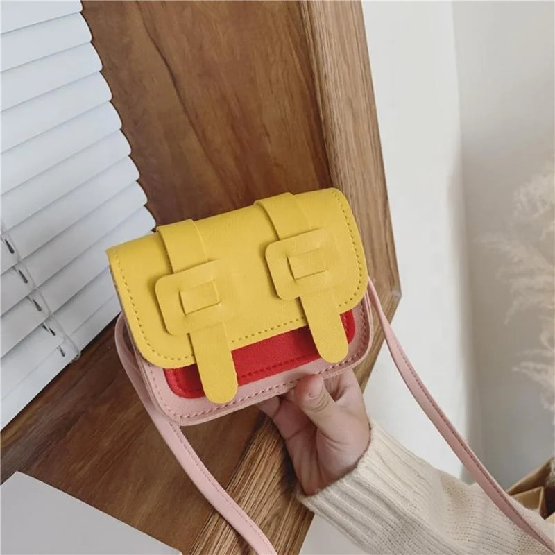 high quality mini Hit Color Shoulder Messenger Bags stylish elegant soft leather kids handbag