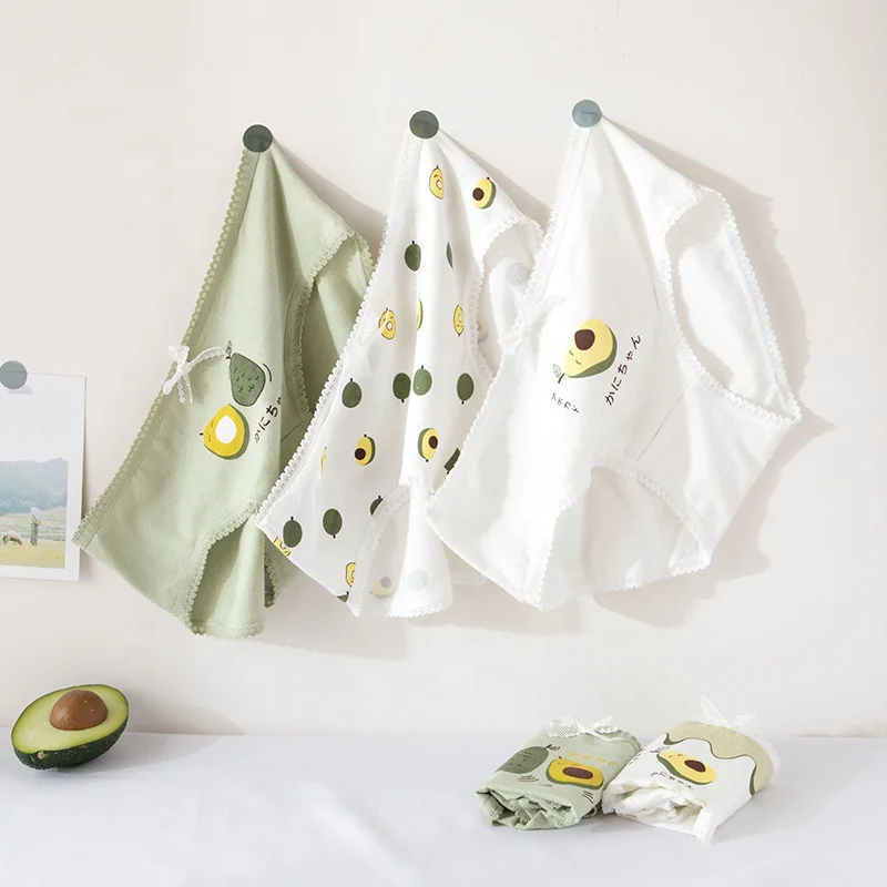 Cute cartoon avocado design cotton lady underwear school teen girl panties
