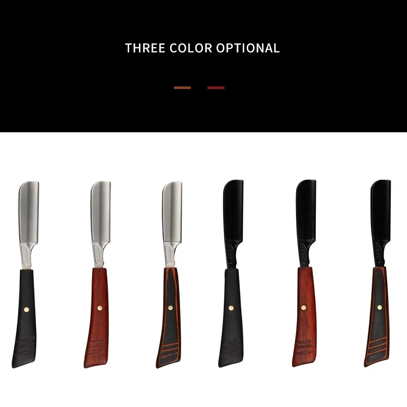 Custom Logo Classic Beard Shaving Straight Manual Razor Replaceable Metal Blade Wood Handle Hair Cutting Razor Holder For Beauty