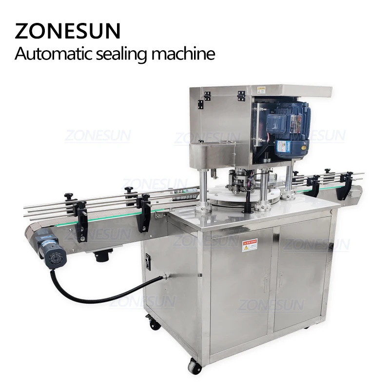 ZONESUN Automatic Round Bottle Fruit Glasses Aluminum Tin Cans Screw Plugging Capping Machine Tinplate Cover Sealing Machine