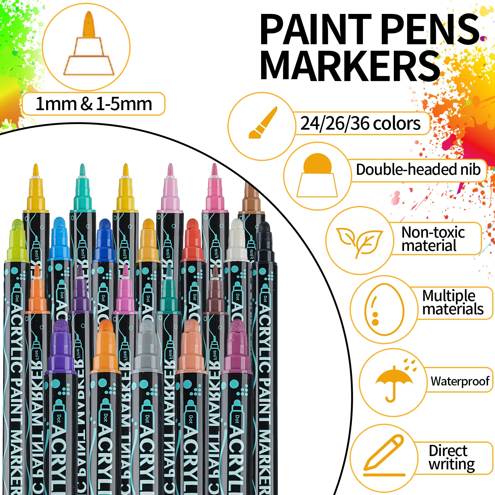 12/24/26/36 Colors Dual Tips Art Marker Drawing Acrylic Paint Marker Pens Set For Rock Painting Ceramic Glass Wood