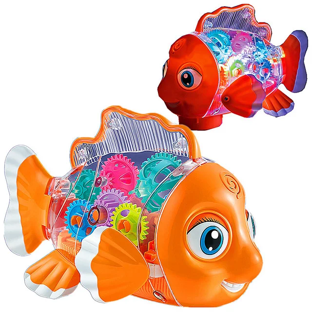 KSF Toys Children Gift Electric Transparent Gear Fish Luminous Music Universal Walking Swing swimming Fish Toy