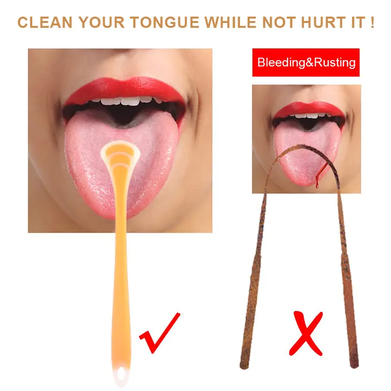Portable 2 in 1 Silicone Tongue Scraper Brush Non-Synthetic Oral Hygiene Care Tool Cleaning Tongue for Reduce Bad Breath