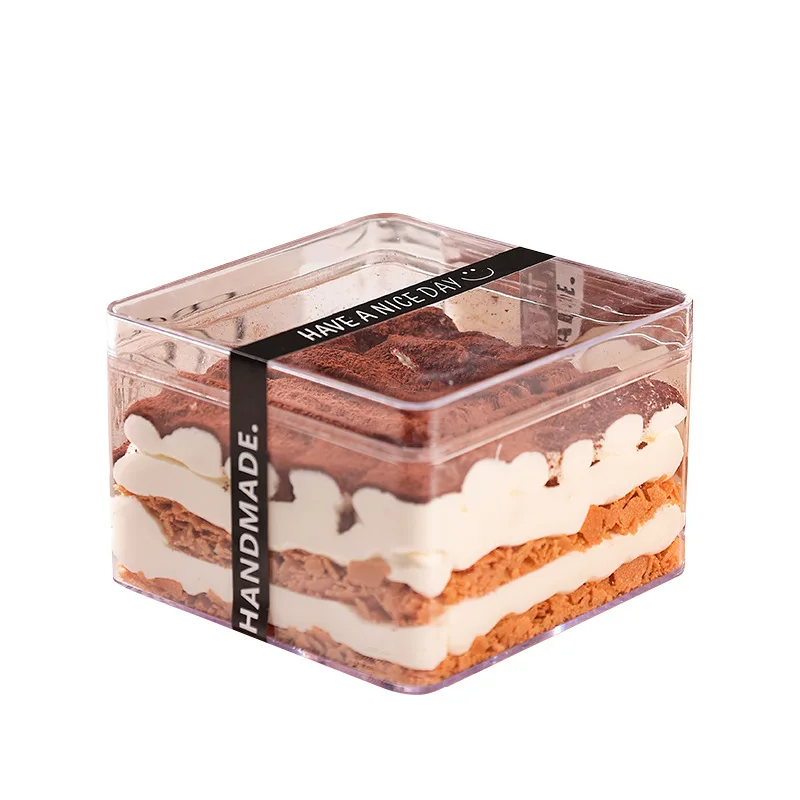 Wholesale Customized fruit wood bran cake Western dessert Tiramisu Pastry Container Acrylic Cake Box With Lids