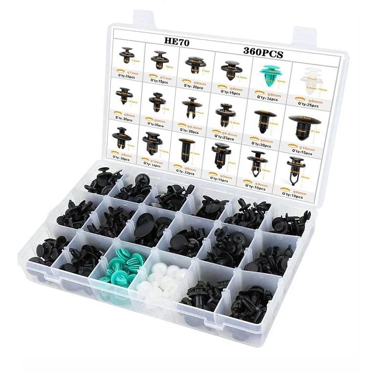 360PCS automobile hybrid fastener bumper fender door plate rivet retainer clamp-push type engine hood fender fastener