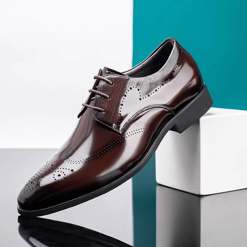 Mens Casual Lace-up Brogue Plaid PU Upper Shoes Men Formal Footwear Wedding Party Dress Oxford Business Office Shoes