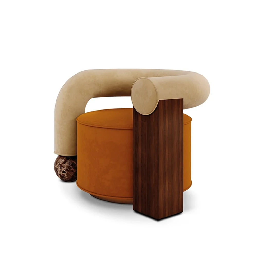 
 Modern retro solid wood marble block leisure chair living room single sofa  