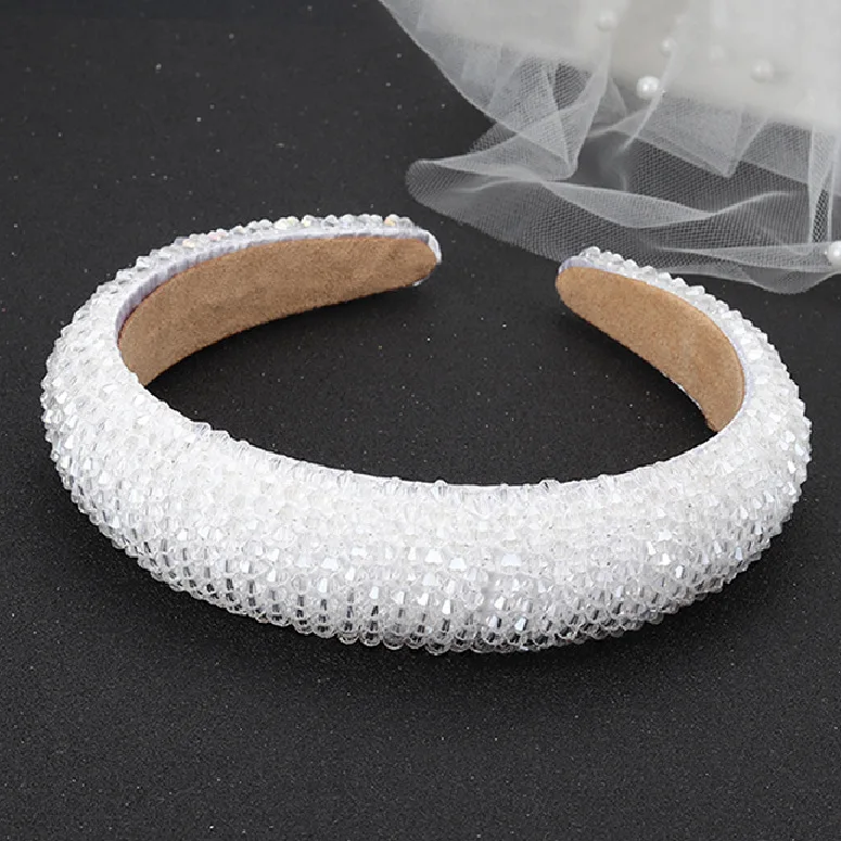 
Wholesale Fashion Luxury Diamond Hairband Women Hair Accessories Beaded Baroque Bling Crystal Padded Rhinestone Headband 