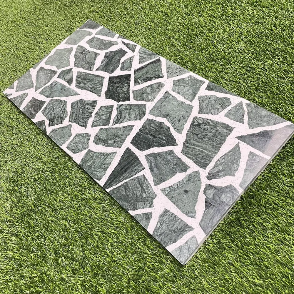 Индивидуальный размер 600x900 дизайн цветная искусственная плитка терраццо зеленая плитка для пола с крупными частицами терраццо