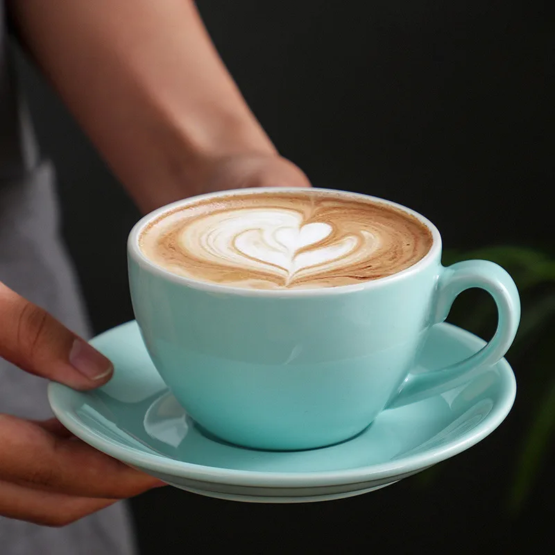 Wholesale Cheap Multi-Color Glazed Porcelain Tea Cup Set Custom Logo Printed Ceramic Cappuccino Coffee Mugs Cup&Saucer