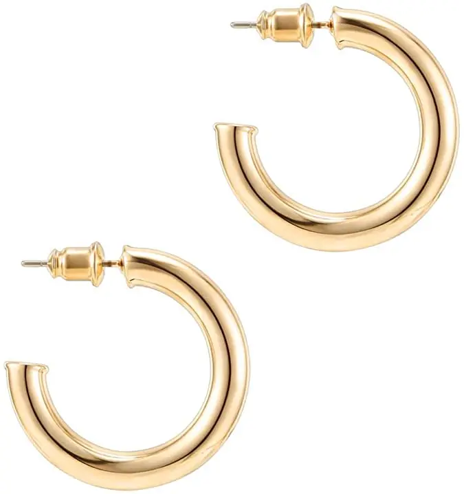 14K Gold Colored Chunky Open Hoops Gold Hoop Earrings for Women