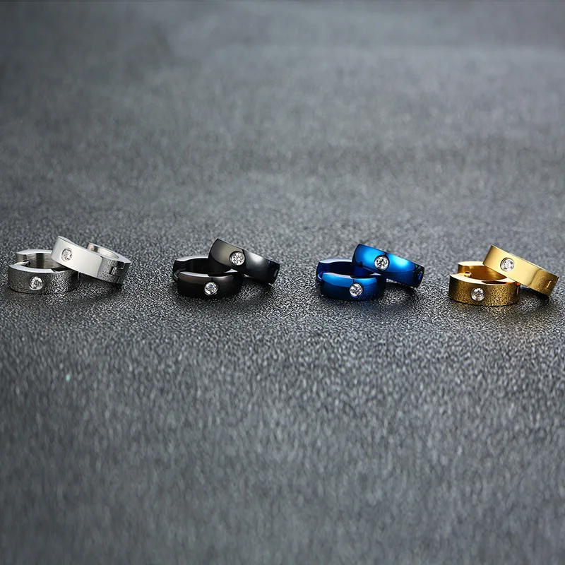 Minimal Zircon Huggie Unisex Hypoallergenic Stainless Steel CZ Pierced Hoop Earrings Women Men EH-117