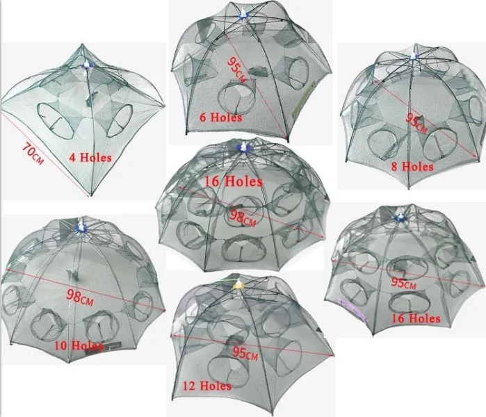 Chinese manufacturer wholesale 4 6 8 10 12 holes shrimp  knotless net Umbrella cage crab fishing shrimp cage