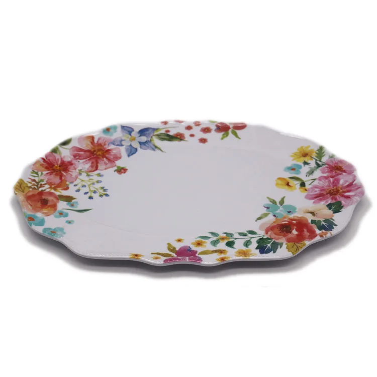 vintage tropical design table ware flower melamine shape plastic party plate platter