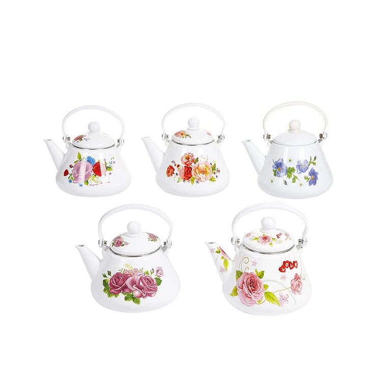 Newest sale rust-proof enamel drinkware tea kettle piece decal 1.3 l cast iron teapot