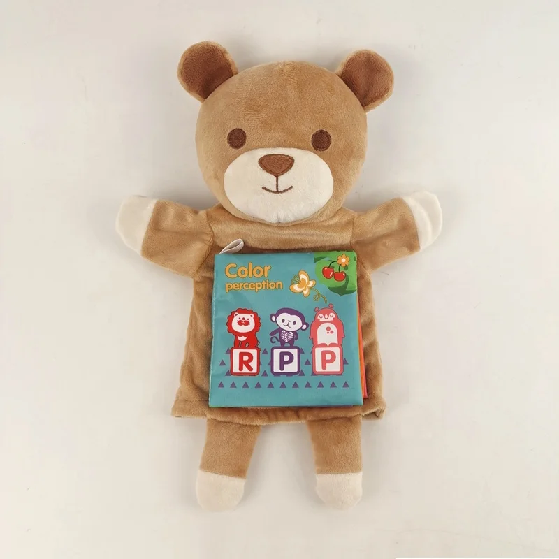 Infant Early Education Cloth Book Cartoon Animal Educational Toys Washable Sensory Baby Fabric Books with Finger Puppets