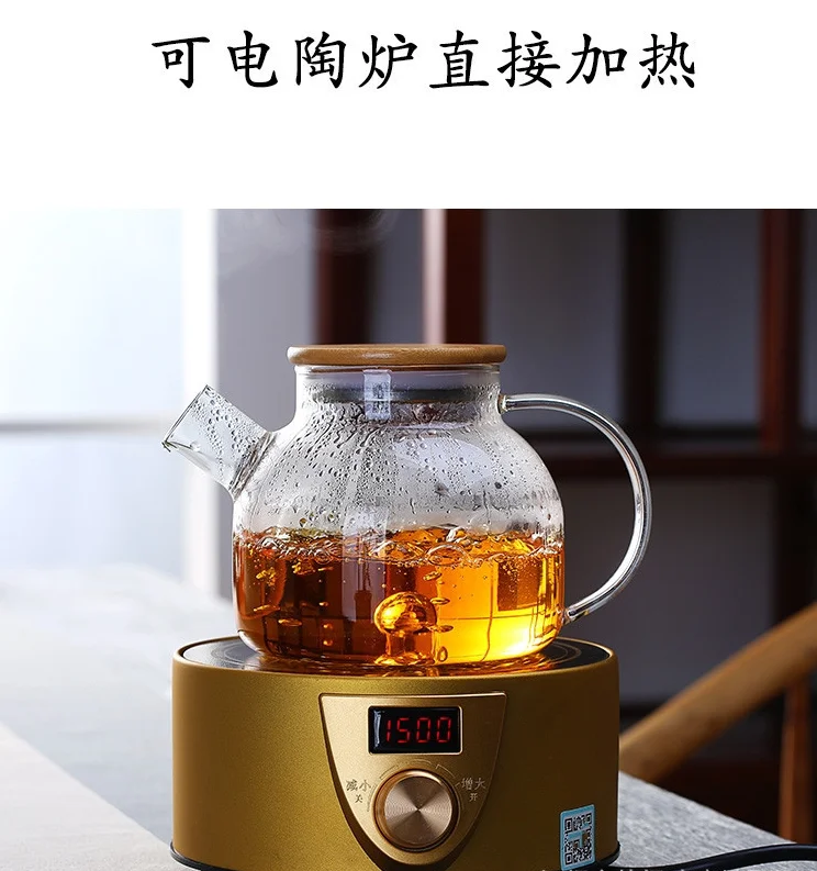 1000 мл 1800 Бытовая Высокая боросиликатная прозрачная стеклянная бамбуковая крышка утолщенная большая емкость стеклянный чайник