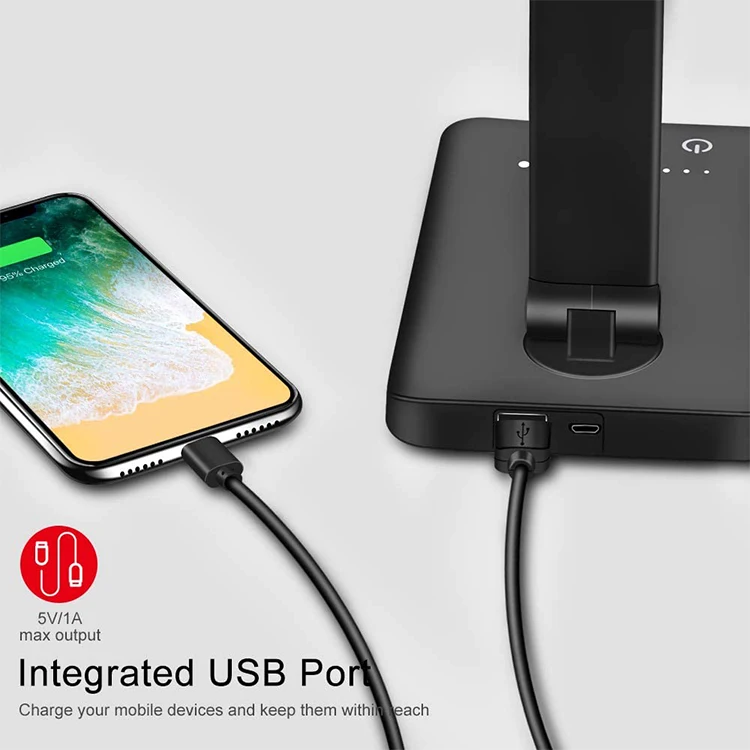  Светодиодная настольная лампа для глаз с USB-портом Затемняющая быстрым беспроводным зарядным