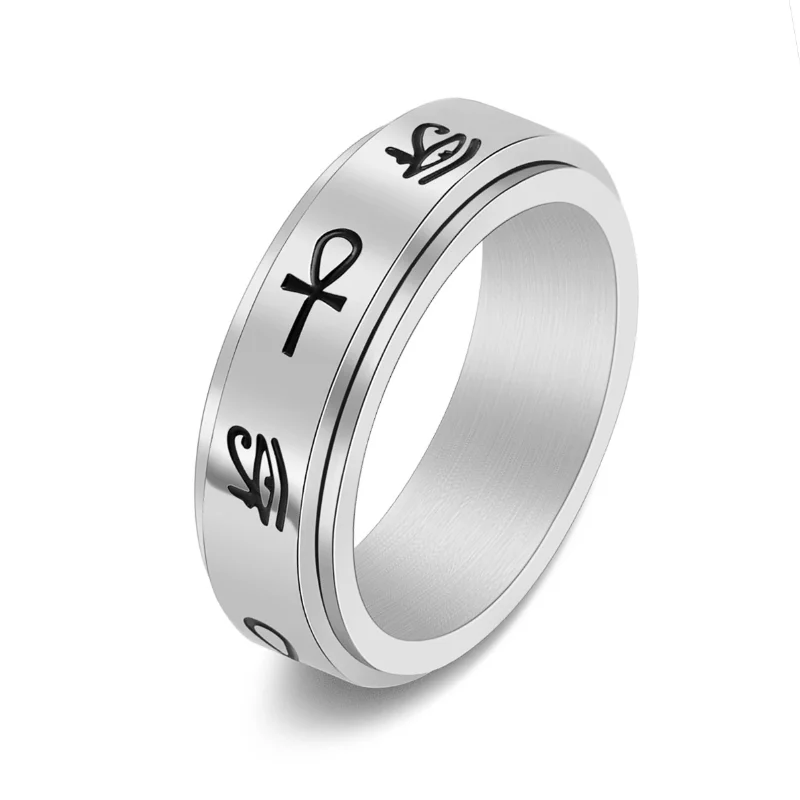 Egypt Eye Of Horus Cross Anxiety Spinner Ring Ankh Stainless Steel Rotating Fidget Ring Stress Relieving Promise Ring