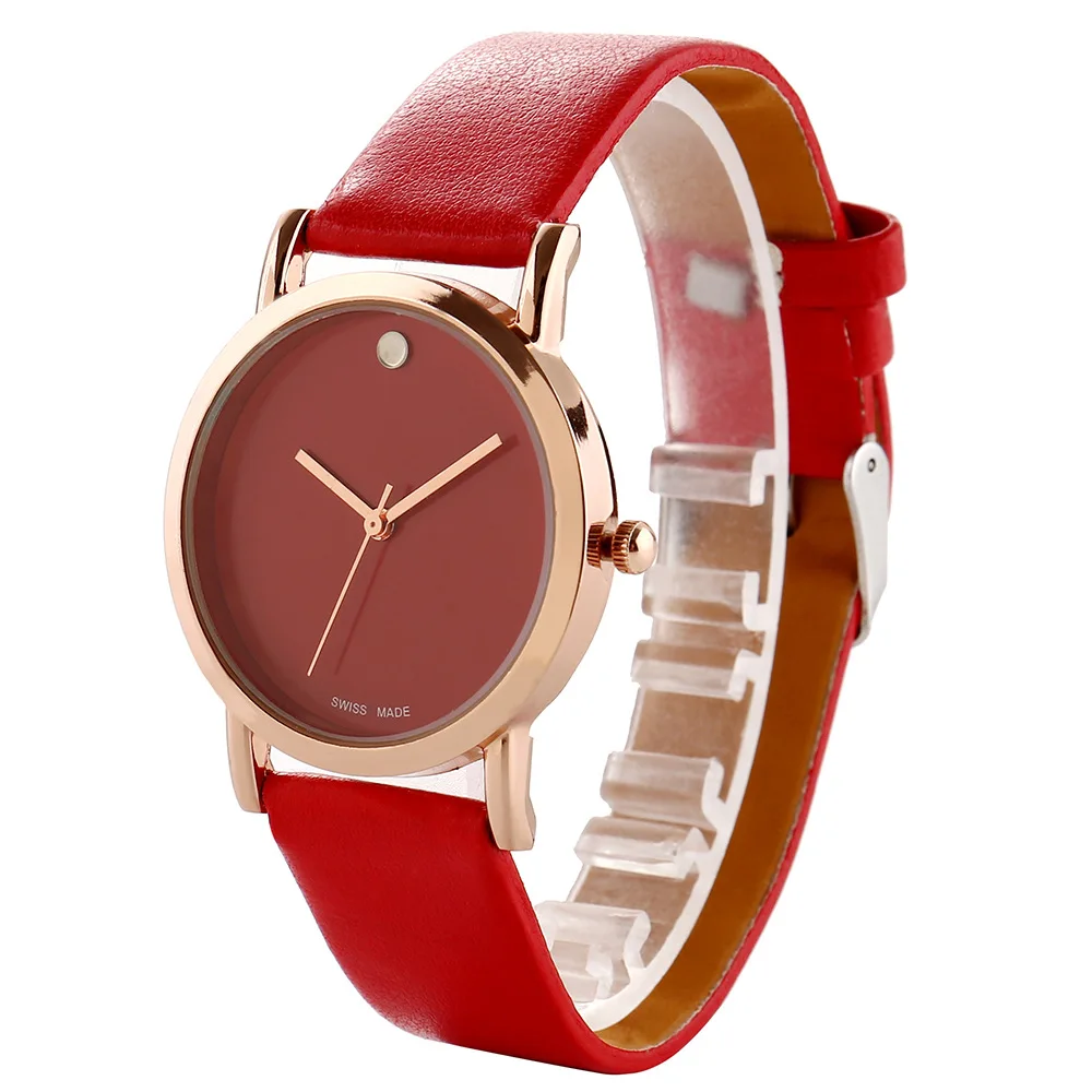 Cheap modern stylish RED Leather quartz watch for Women ladies