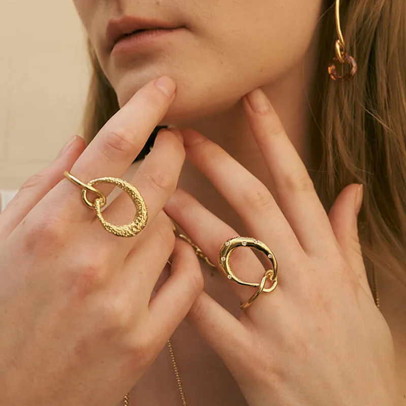 New Stainless Steel Circle Ring Zircon Metal Feature Tide Index finger Ring Customized Titanium Steel Ring