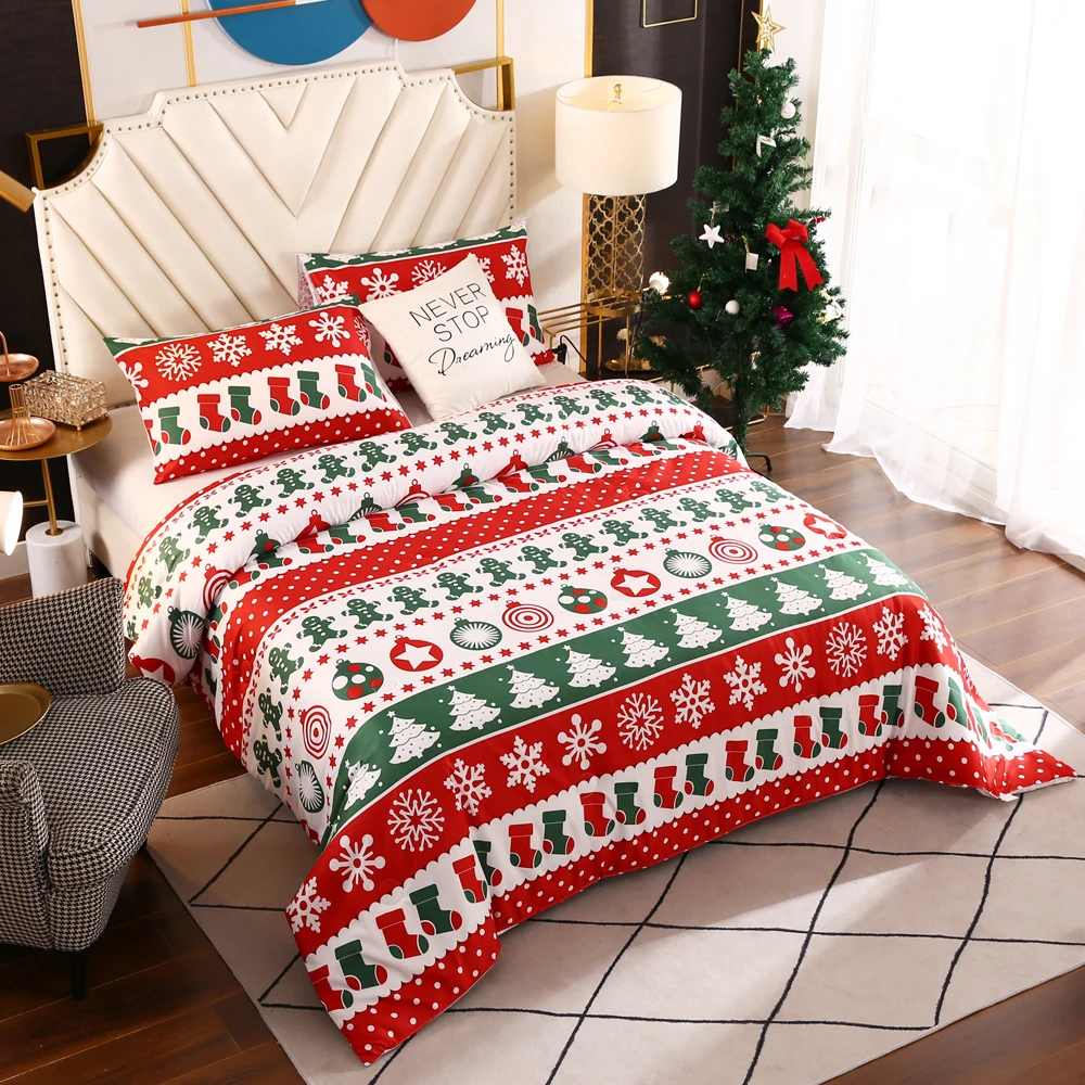 Microfiber Inner Soft Premium Quality Christmas Tree Stocking Reindeer Snowflake Printed Bedroom Set